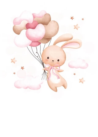 Schwebende Luftballons mit Hase – optionales Poster mit persönlichem Text